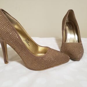 Italina Gold Studded Brown Heels